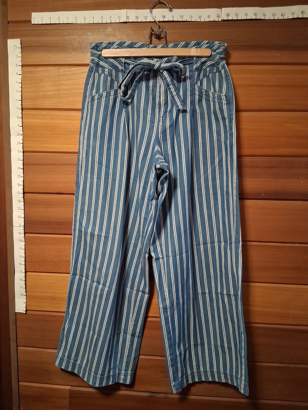 American Eagle Outfitters Womans Blue and White Striped Wide-Leg Tie-Waist Jeans